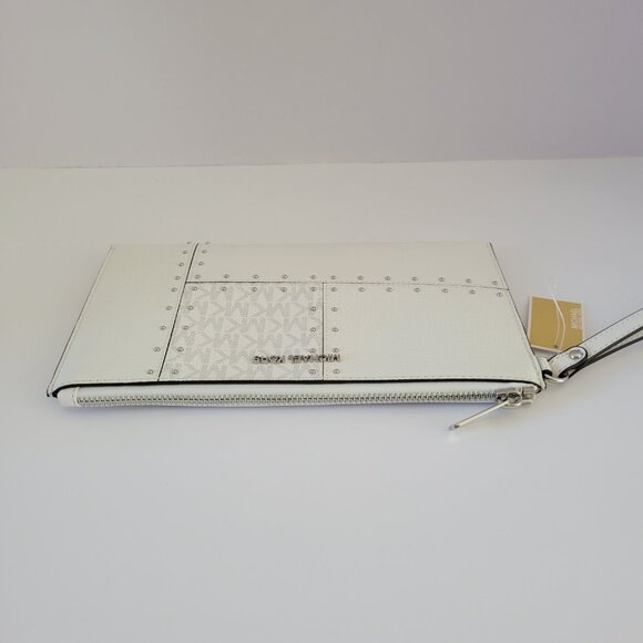 Michael Kors Jet Set Travel Large Top Zip Wristlet Optic White Smartphone Wallet - Picture 6 of 7